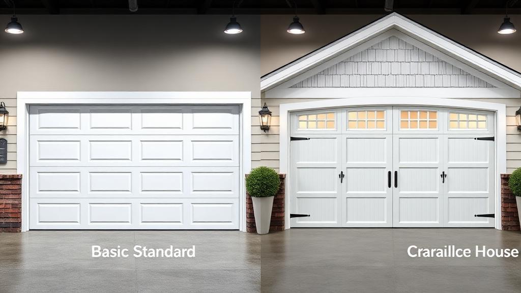 Side by side comparison of standard and premium garage doors